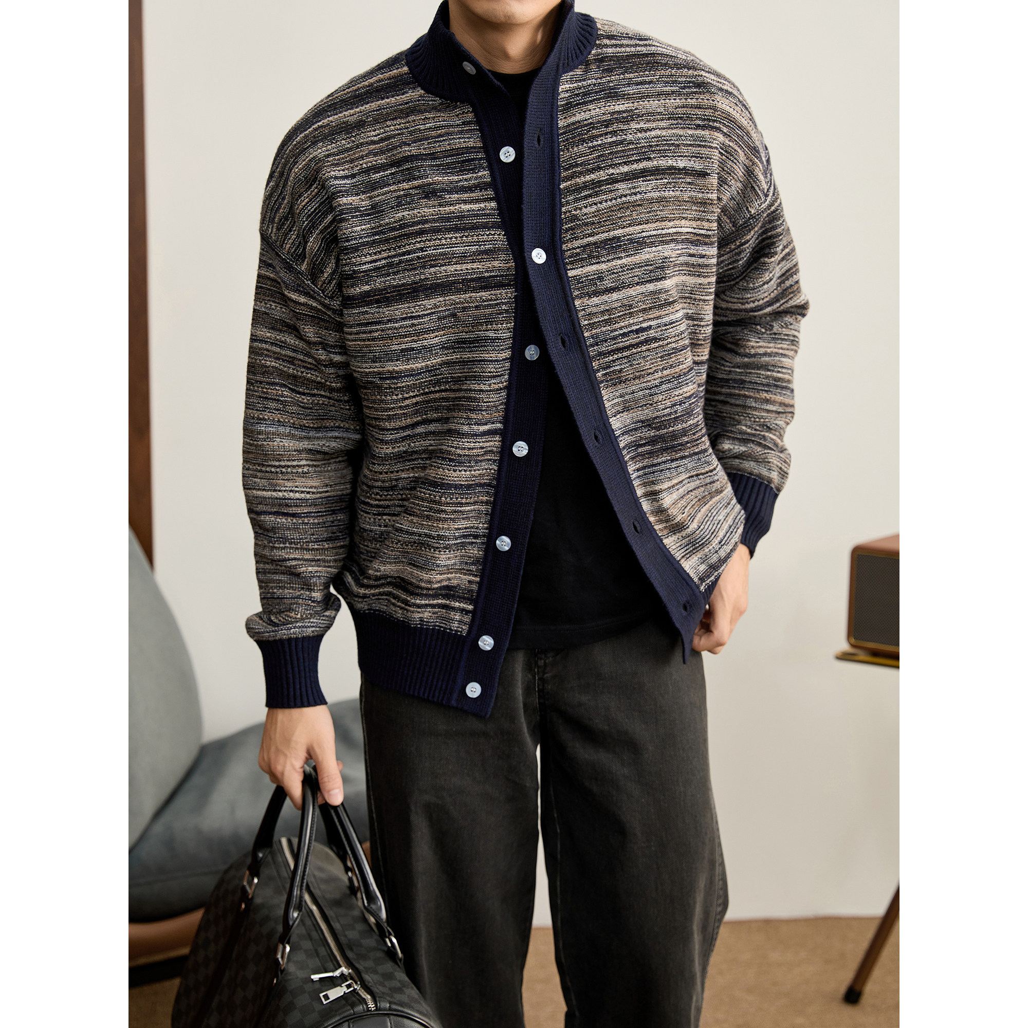 LUUD 渐变混色纱线交织针织外套莫代尔抗起球半高领开衫毛衣男士,男装,针织衫/毛衣,淘宝优惠券,粉丝福利购,淘宝优惠卷