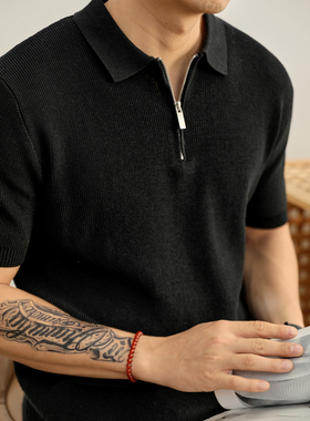 LUUD 轻熟高级感透气针织保罗衫男夏季时尚韩版半拉链POLO衫短袖