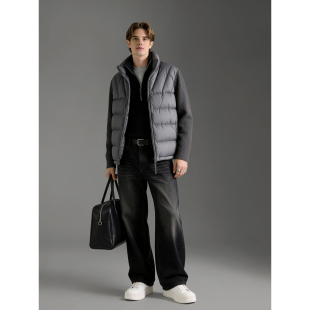 立领面包服外套 拼接90白鸭绒排骨羽绒服男冬季 LUUD 假两件针织袖