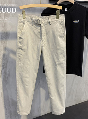 LUUD 杏色复古水洗棉休闲裤韩版简约暖男帅气青年九分裤修身小脚
