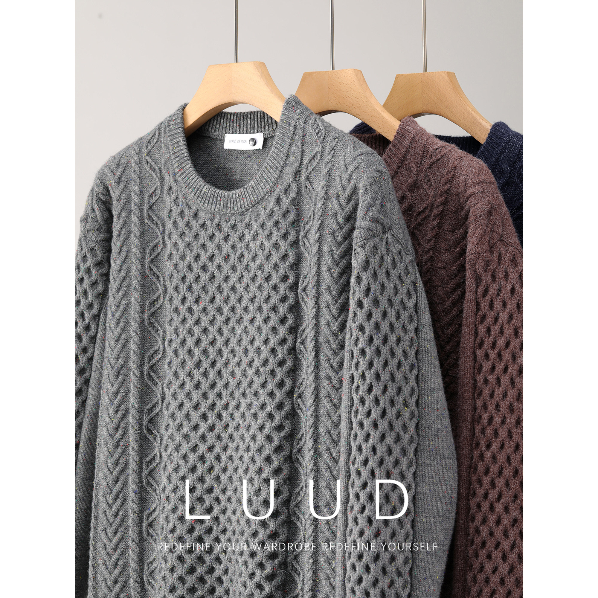 LUUD 欧美潮流北极绒保暖圆领毛衣彩点绞花肌理750g厚实针织衫男,男装,针织衫/毛衣,淘宝优惠券,粉丝福利购,淘宝优惠卷