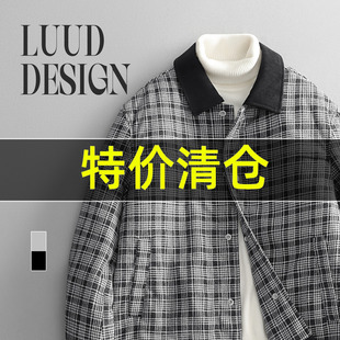 特价 千鸟格毛呢外套男款冬季加厚复古夹克潮牌小香风夹棉茄克衫