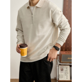 秋季 LUUD POLO衫 长袖 儒雅文艺半拉链翻领卫衣 立体树纹肌理感男士