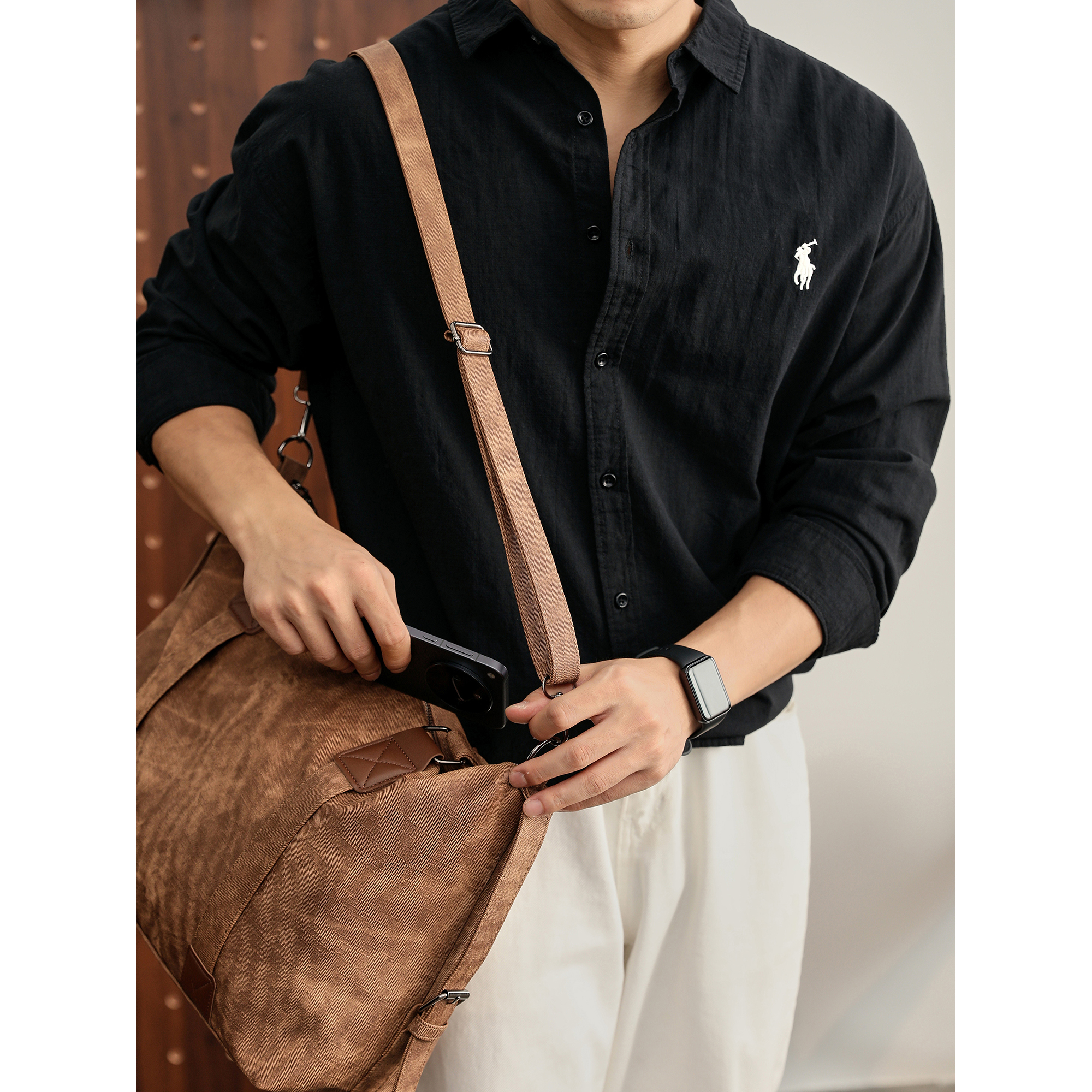 LUUD 高级感痞帅纯棉男款衬衣外套极简韩系宽松单排扣落肩衬衫潮