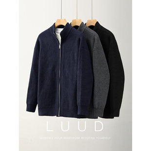 LUUD 男冬重磅850g保暖毛衣外套 韩系简约老钱风拉链立领针织开衫