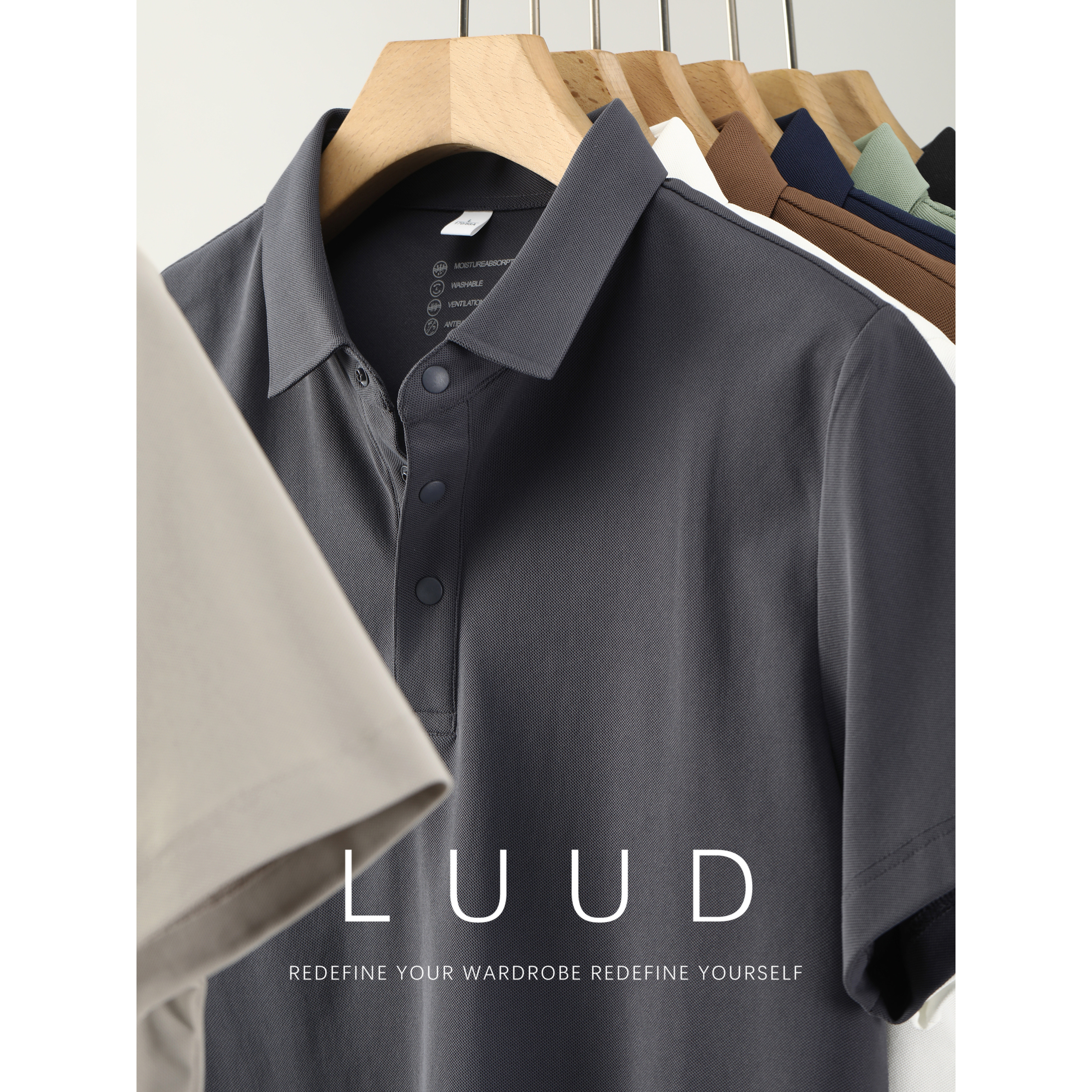 LUUD 莫兰迪色系男士翻领POLO衫T恤夏季透气百搭休闲简约短袖上衣