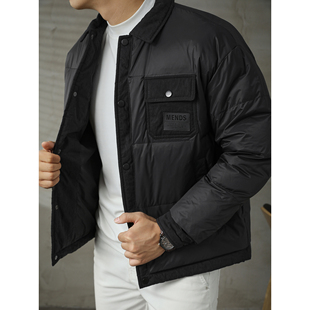 LUUD 高填充防风工装潮奢拼接翻领羽绒服男士痞帅休闲假两件外套