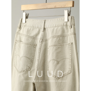 子男100%纯棉牛仔裤 LUUD 艺术刺绣设计cleanfit极简白牛直筒长裤