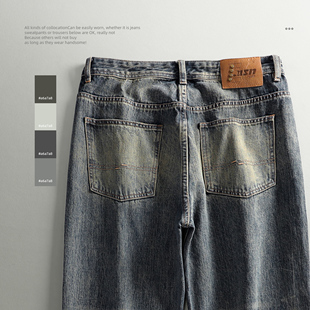 复古宽松高街阔腿长裤 LUUD 男士 潮牌洗水做旧小众直筒牛仔裤 美式