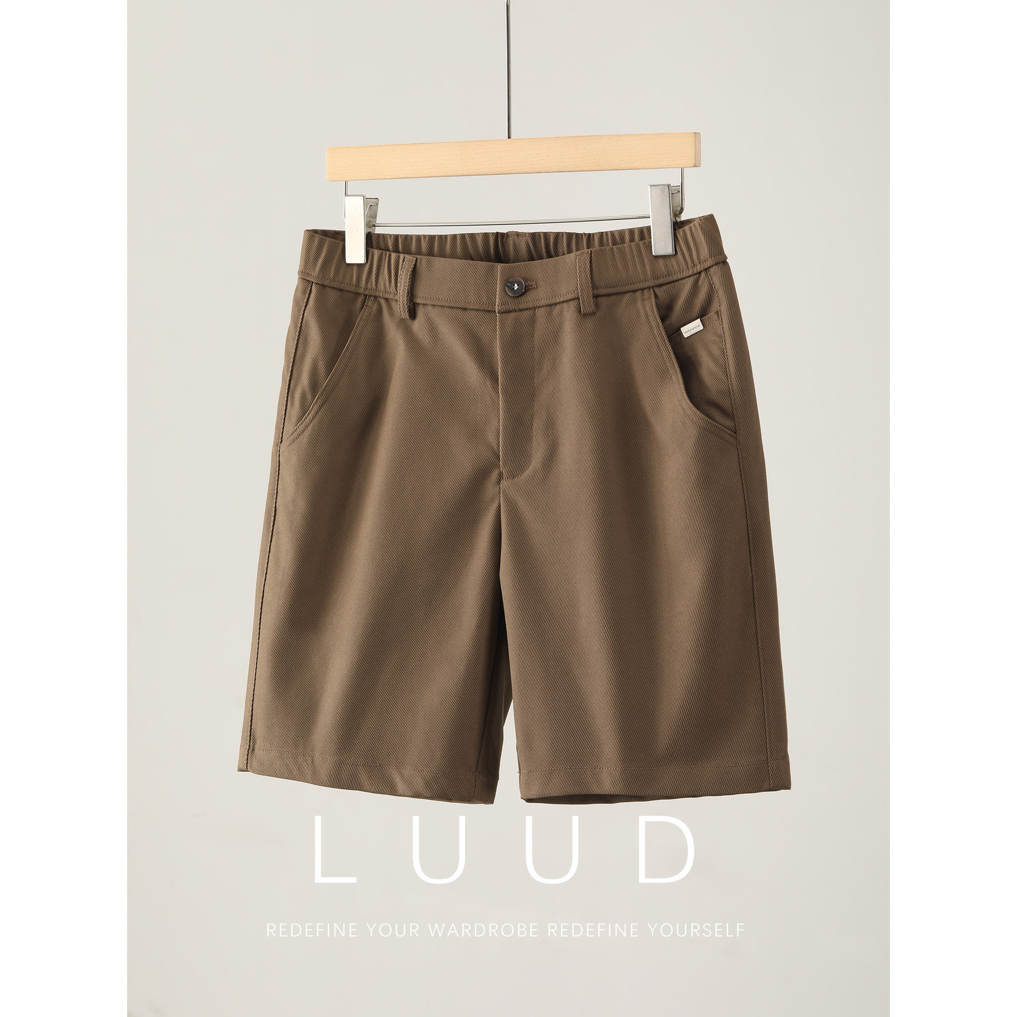 LUUD 透气凉爽休闲短裤夏季复古百搭男士中裤修身直筒西装裤