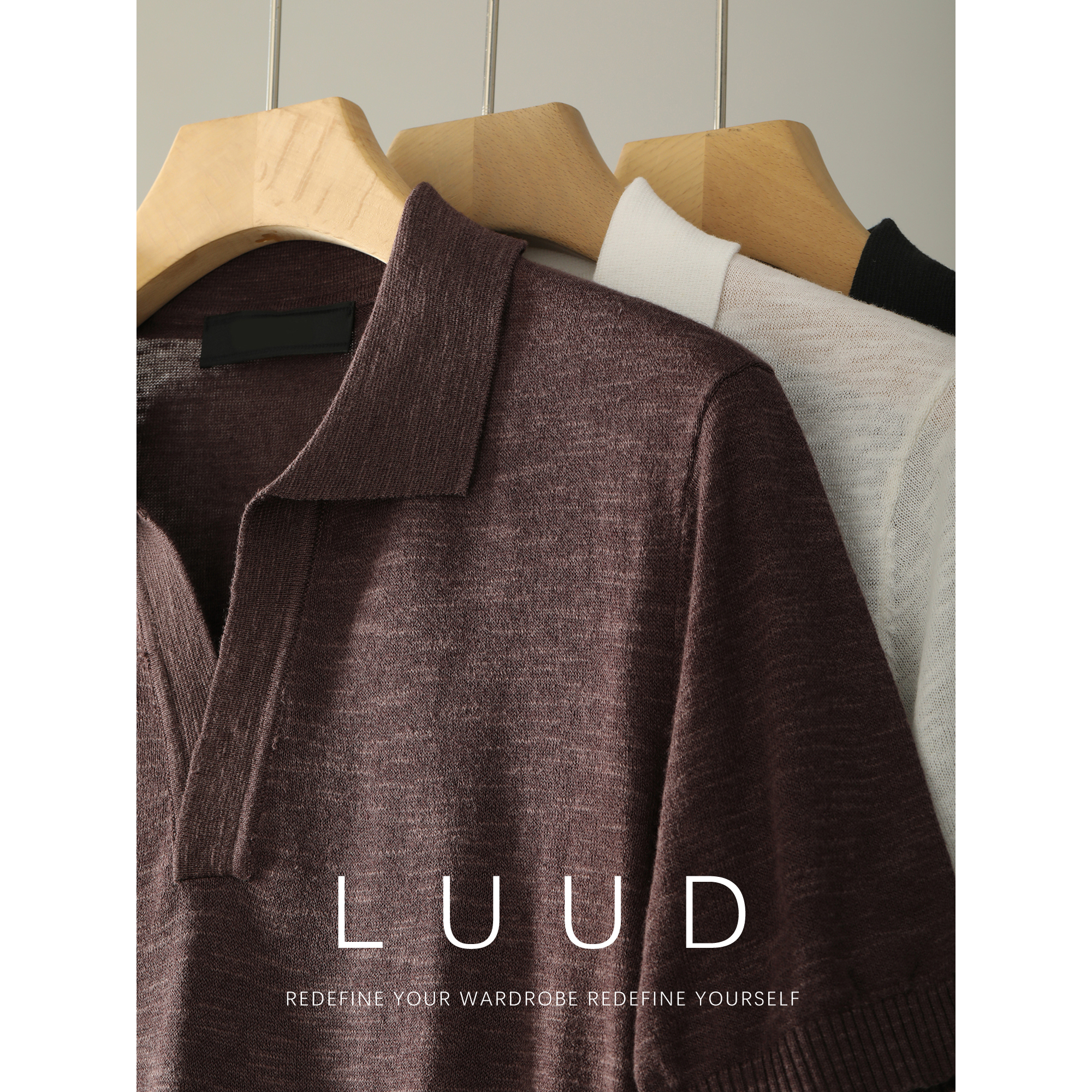 LUUD 奢华极简亚麻混纺针织POLO衫男夏薄款透气半开襟翻领短袖T恤