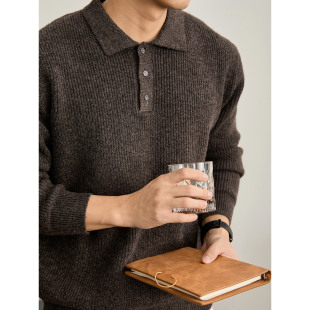 LUUD 复古休闲风翻领POLO针织衫男羊毛混纺细肌理感软糯保暖毛衣