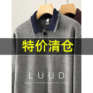 POLO衫 特价 撞色翻领长袖 男秋冬季 毛衣 骑士刺绣抗起球保暖针织衫