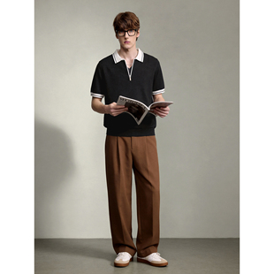 针织POLO衫 T恤男夏季 莱赛尔混纺亚麻半拉链针织撞色翻领短袖 LUUD