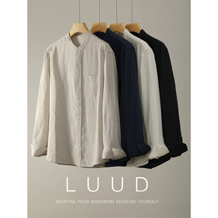 复古儒雅老钱口袋款 LUUD 衬衫 立领亚麻天丝长袖 百搭衬衣男 新中式