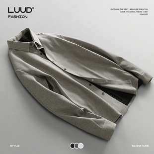LUUD 高级感保暖呢衬衫男士免烫抗皱长袖衬衣朴素风简约翻领外套