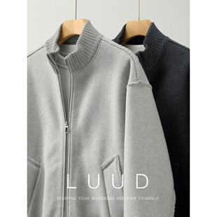 LUUD 外套羊毛细腻拼接针织立领重磅夹克 羊羔绒呢毛一体保暖厚款