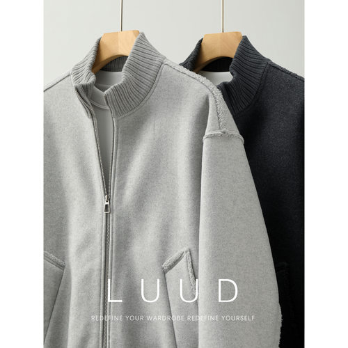 LUUD 羊羔绒呢毛一体保暖厚款外套羊毛细腻拼接针织立领重磅夹克