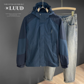 LUUD 男生风衣外套冬 个性 新款 撞色拼接防风夹克可拆卸帽设计韩版