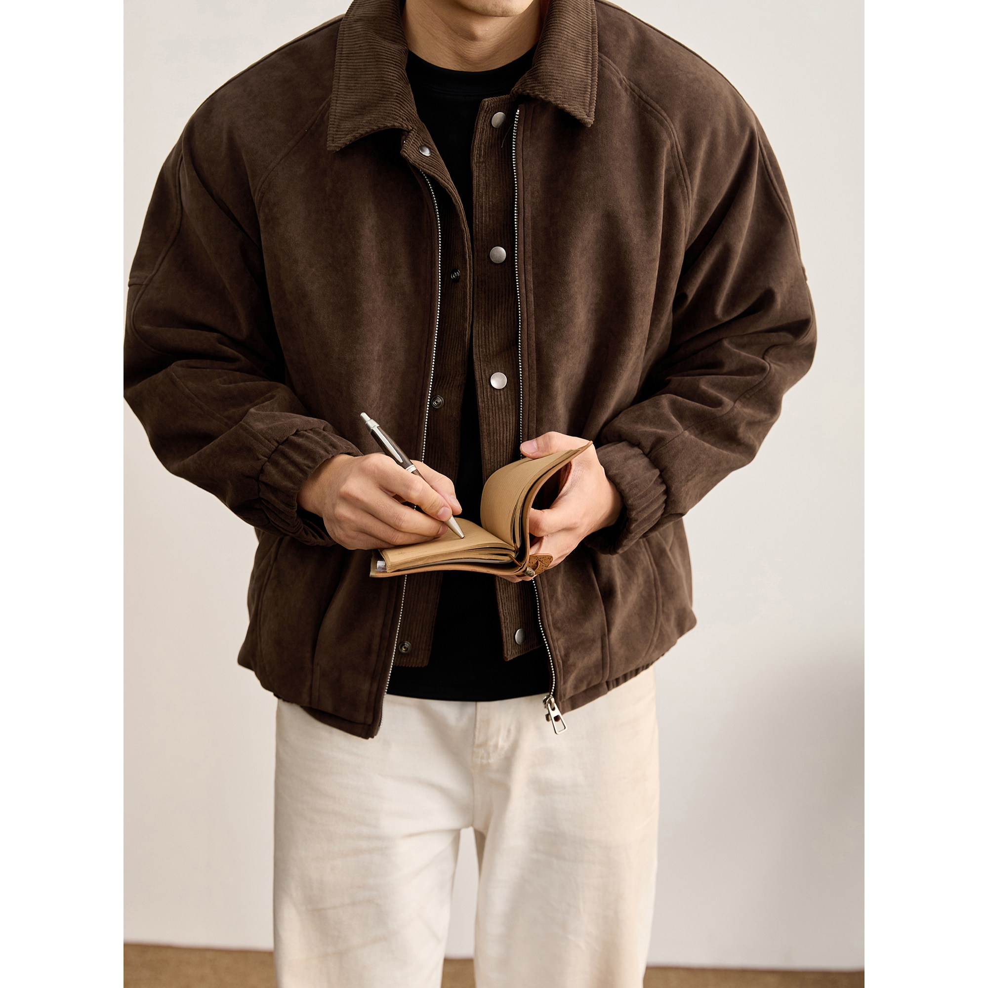 LUUD 假两件灯芯绒拼接麂皮绒翻领夹克男秋冬内里加绒双门襟外套,男装,夹克,淘宝优惠券,粉丝福利购,淘宝优惠卷