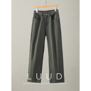 休闲长裤 LUUD 型男士 100%纯棉直筒版 怀旧复古水洗石墨宽松牛仔裤