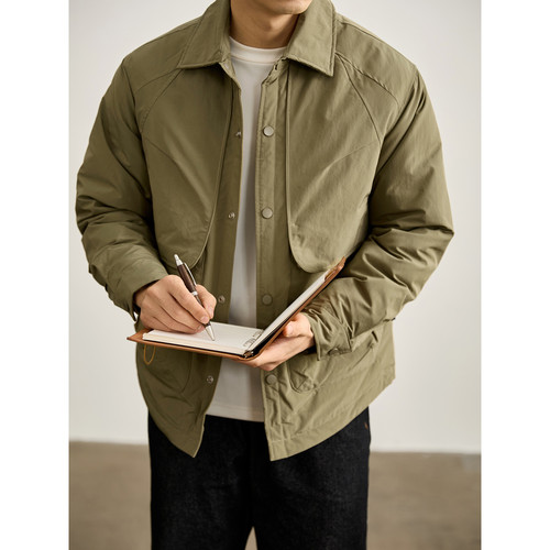 LUUD 弧形下摆单排扣大口袋翻领羽绒服男冬解构设计鸭绒夹克外套