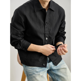 透气天丝莱赛尔亚麻混纺外套 风大口袋短宽夹克男款 LUUD 极简工装