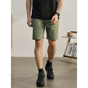 半松紧腰中裤 LUUD 百搭立体休闲西裤 男士 军绿色细斜纹小直筒短裤