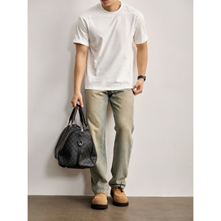 饰收腰裁剪上衣T恤 男夏异色缝线装 LUUD 立体裁剪解构设计圆领短袖