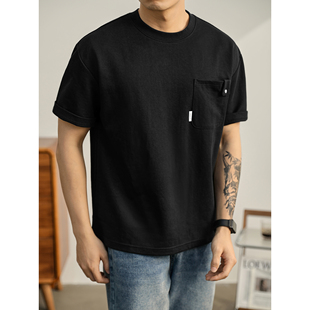 夏日舒适棉料上衣落肩口袋T恤衫 都市通勤风休闲圆领短袖 男士 LUUD