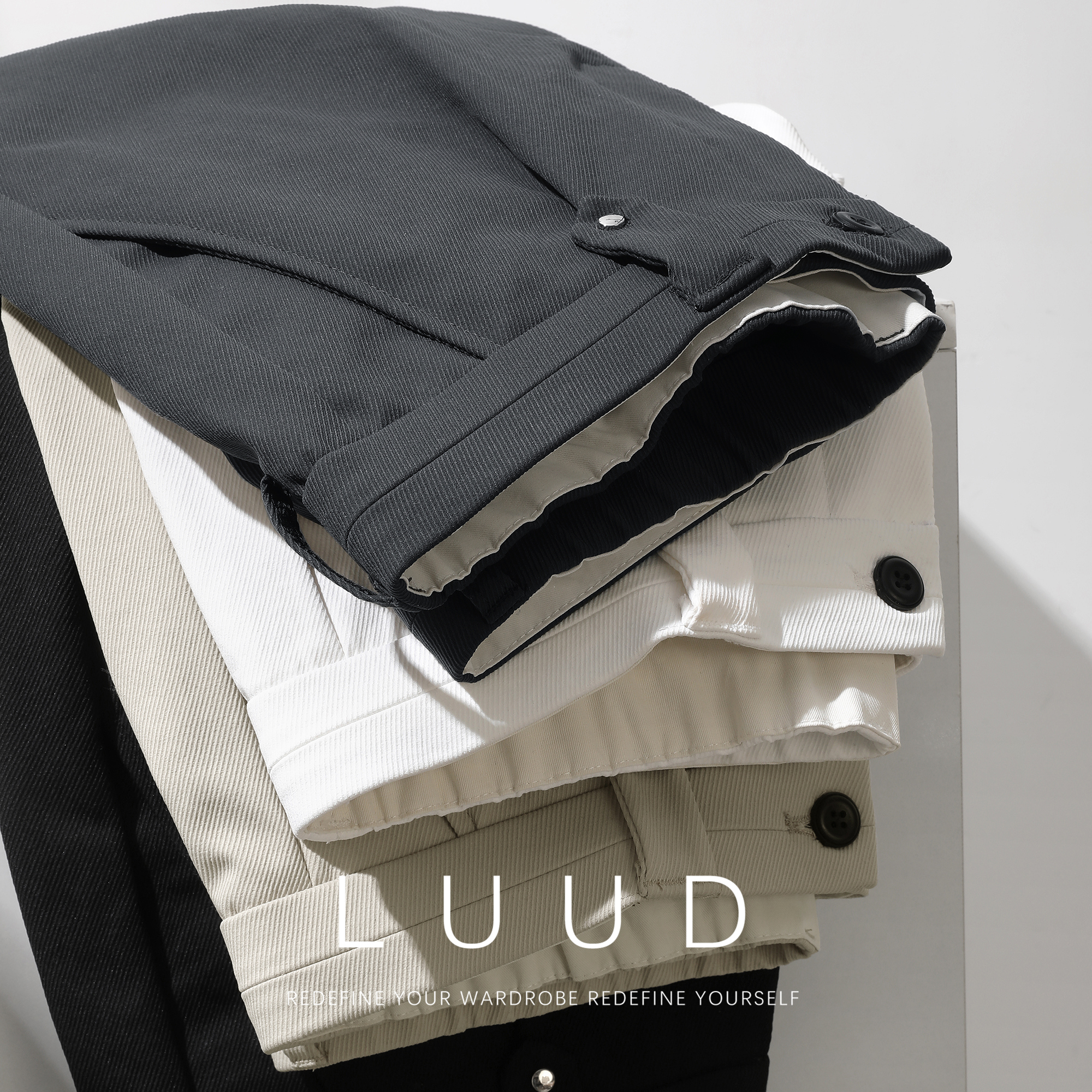 LUUD 高级垂坠感斜纹裤子男夏季简约直筒休闲西裤小脚锥形长裤