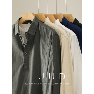 男结构线下摆开衩衬衣 翻领衬衫 LUUD 日系文艺半开襟套头棉麻长袖