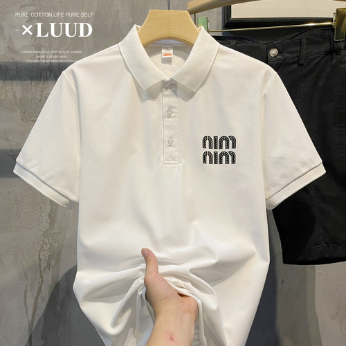 LUUD 都市时尚压胶英文短袖男装POLO衫修身百搭保罗翻领气质上衣