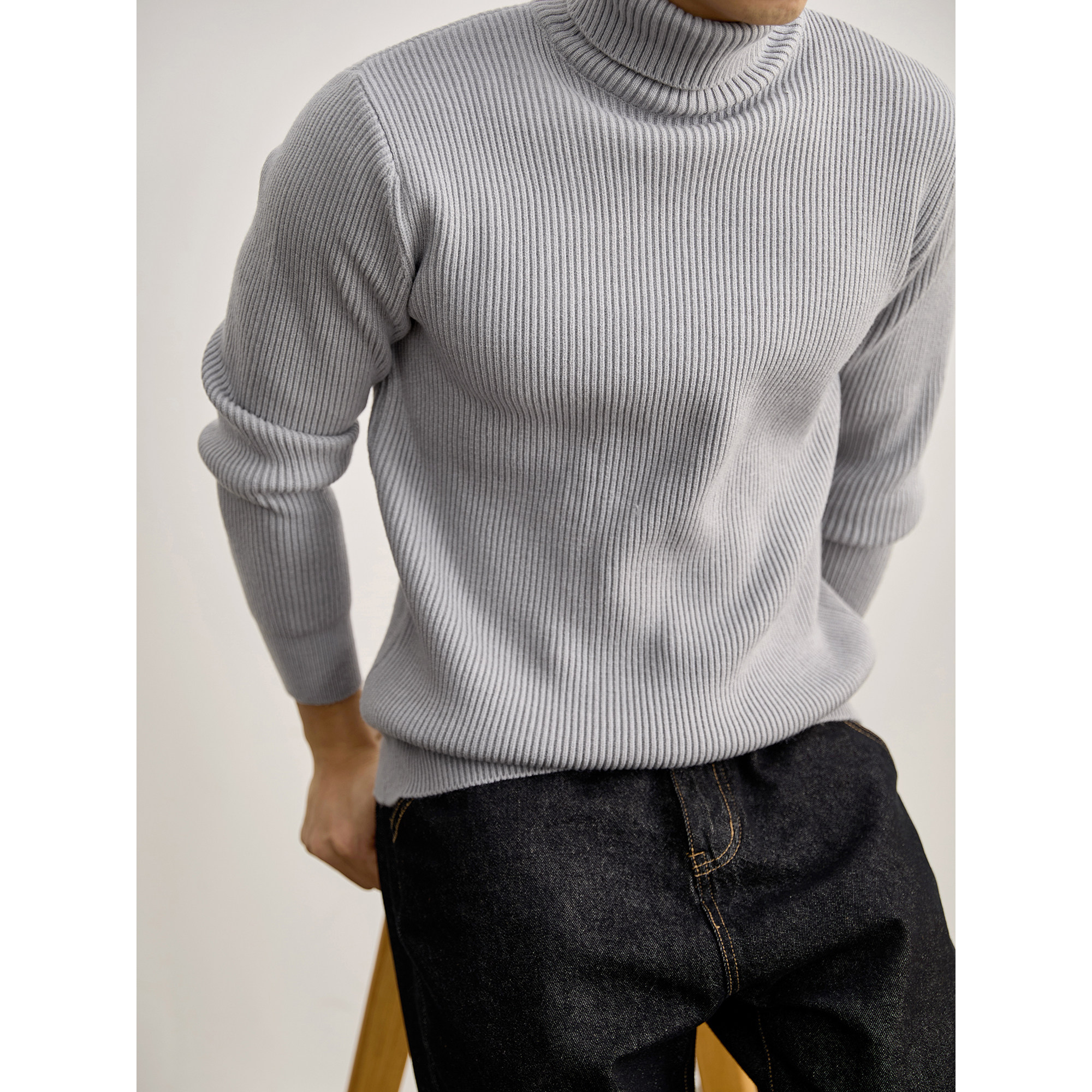 LUUD 极简高级感亲肤保暖打底针织衫男士竖纹肌理感高领套头毛衣,男装,针织衫/毛衣,淘宝优惠券,粉丝福利购,淘宝优惠卷