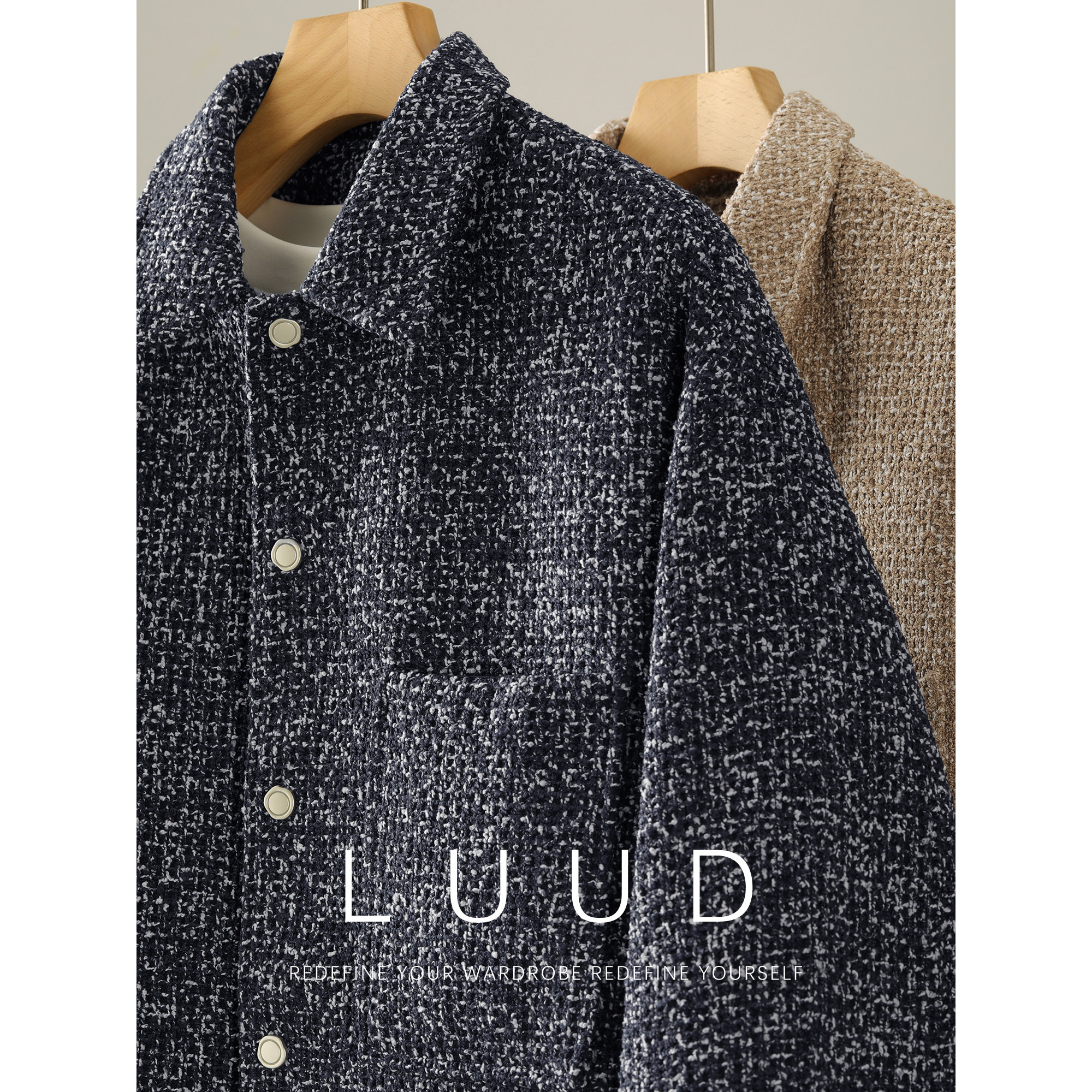 LUUD 复古英伦格调粗花呢编织休闲夹克潮牌字母绣标装饰外套男冬,男装,夹克,淘宝优惠券,粉丝福利购,淘宝优惠卷