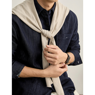 LUUD 天丝莱赛尔混纺解构线衬衣男抽绳松紧下摆水洗原色牛仔衬衫