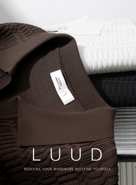 LUUD 针织小V领短袖Polo衫夏季潮牌肌理感修身T恤百搭提花体恤衫