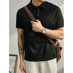 男士 LUUD Polo衫 简约短袖 日系纯色休闲T恤百搭翻领体恤上衣 新款