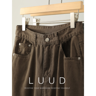 老钱绅士风休闲宽松长裤 男士 子 磨旧棕色水洗纯棉直筒牛仔裤 LUUD