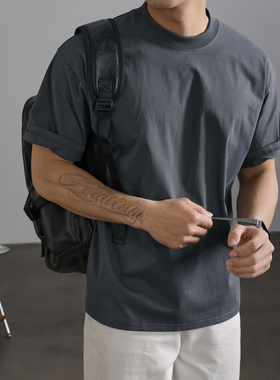 LUUD 深灰色都市时尚百搭凉感T恤衫透气短袖圆领内搭外穿休闲上衣