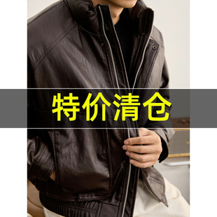 外套男冬季 复古boxy短宽款 防风保暖PU皮灰鸭绒羽绒皮衣 美式 特价