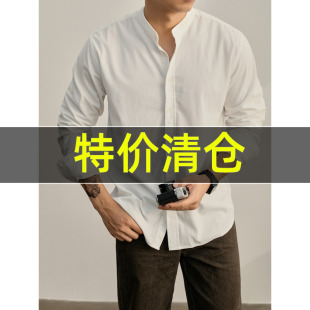 款 特价 男都市通勤卷袖 立领白灯芯绒衬衫 休闲叠穿衬衣外套 新中式