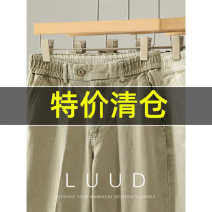 极简风手工烫褶仿牛仔布长裤 特价 100%纯棉斜纹半松紧腰休闲裤