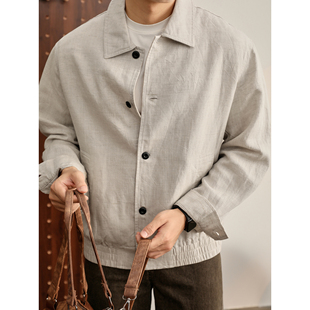 亚麻夹克秋冬男士 式 天丝莱赛尔混纺极简纯色外套 老钱风衬衫 LUUD