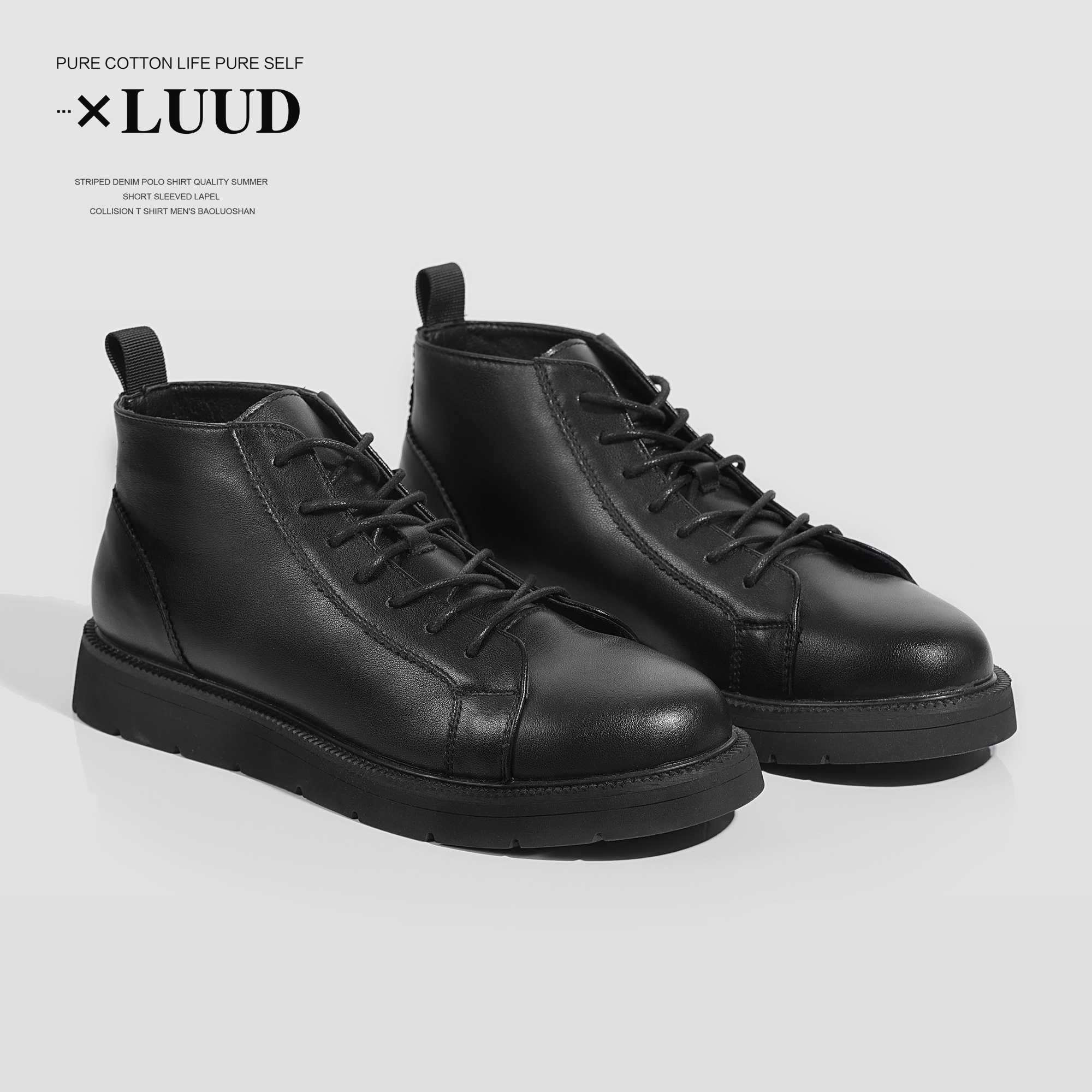 黑色高帮马丁靴男帅气英伦