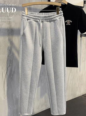 LUUD 夏季柔糯太空棉卫衣裤线条感百搭休闲裤男韩版小直筒长裤子