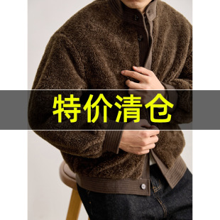 饰拼接颗粒绒立领外套男夹棉款 复古罗纹装 保暖毛衣夹克 美式 特价