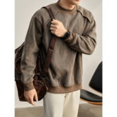 LUUD 美式 复古渐变斑驳感圆领卫衣男珠地蜂窝网重磅420g针织上衣