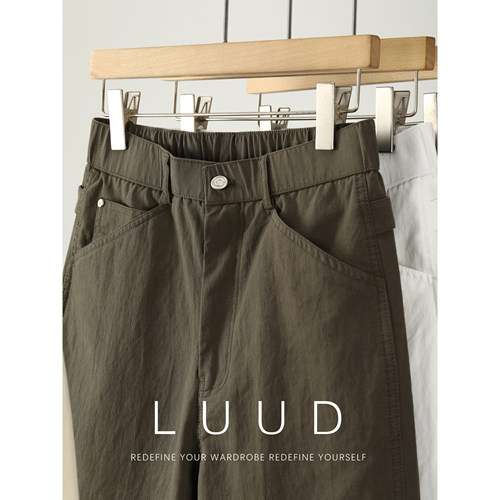 LUUD 天丝莱赛尔混纺工装直筒短裤男腰头两侧按扣小袢带五分中裤