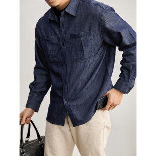 压皱拼接贴袋设计仿牛仔布薄衬衫 LUUD 极简都市风衬衣外套男春季